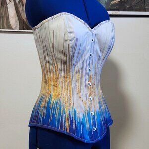 White, blue, and gold overbust corset size 8 from Corset Story
